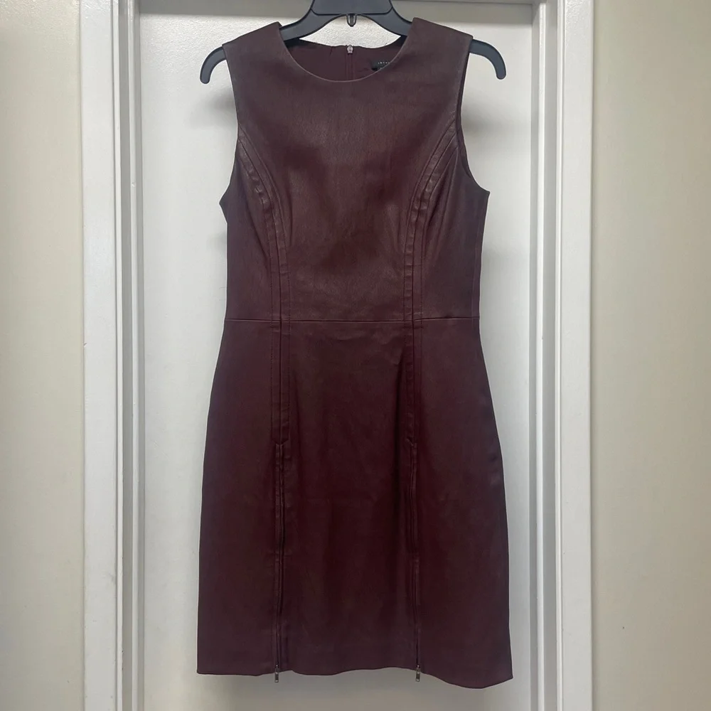 THEORY BURGUNDY LAMB LEATHER FRAYLAN DRESS ZIPPERS EUC - Picture 2 of 14